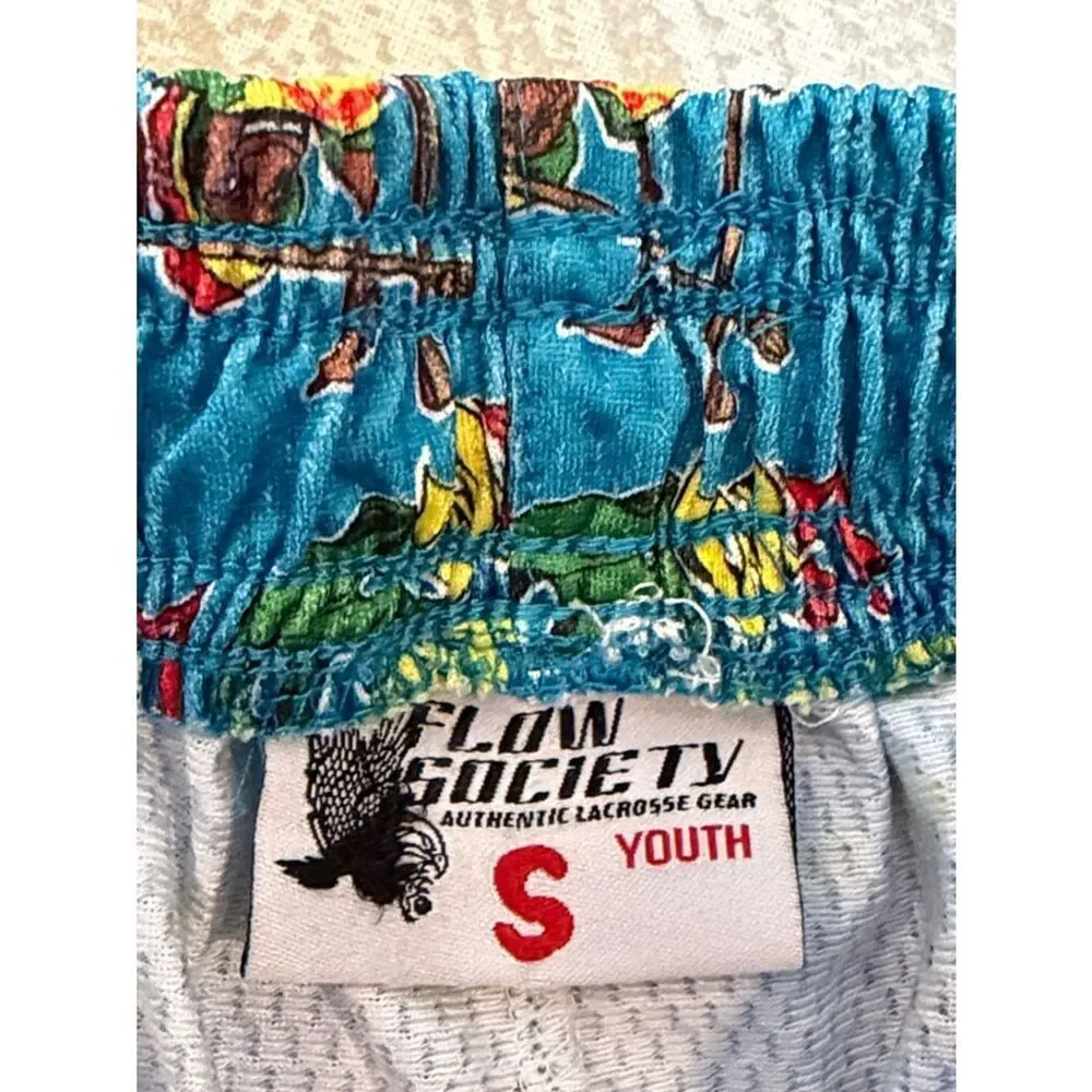 Flow Society Boys Youth Small Blue Athletic Shorts Limbo Lax Pockets Size Small